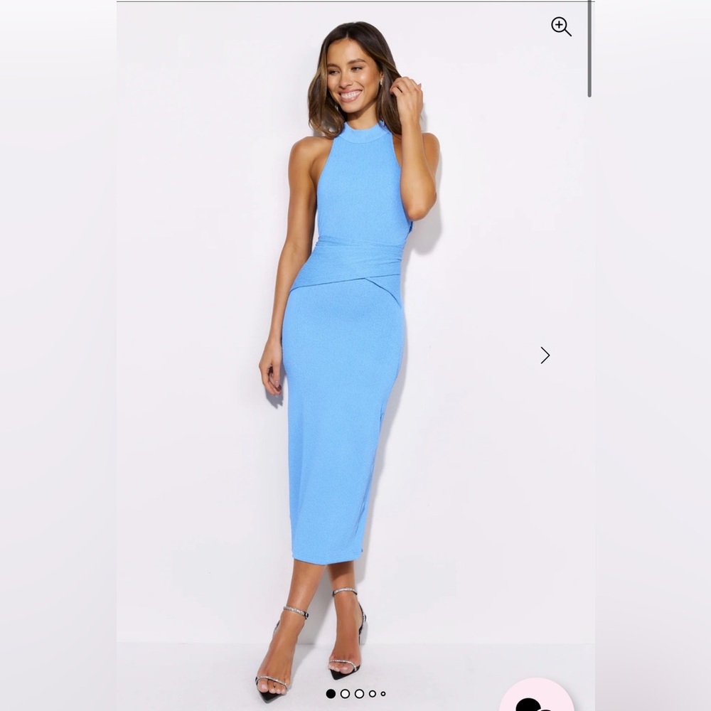 Sleeveless High-Neck Midi Dress in Sky Blue